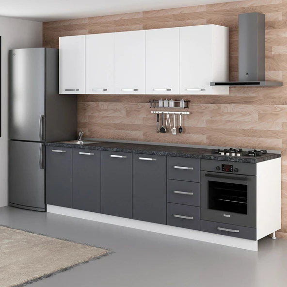 Minar 280 Cm Mutfak Dolabı Beyaz Antrasit 280-A9 - Resim 5