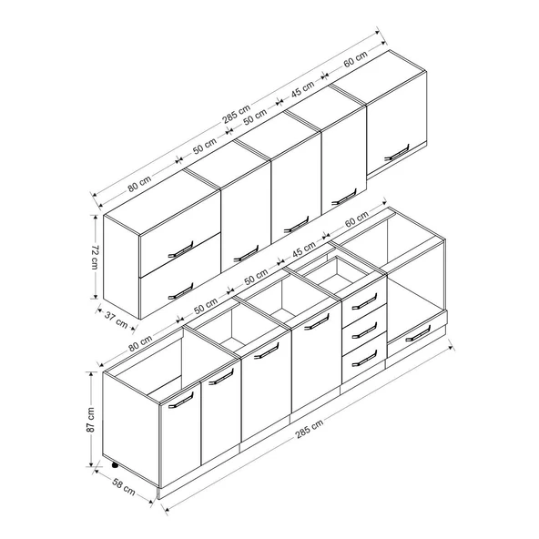 Minar 285 Cm Mutfak Dolabı Beyaz Antrasit 285-A5 - Resim 8