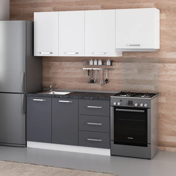 Minar 200 Cm Mutfak Dolabı Beyaz Antrasit 200-A4 - Resim 3