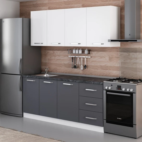 Minar 190 Cm Mutfak Dolabı Beyaz Antrasit 190-A1 - Resim 5