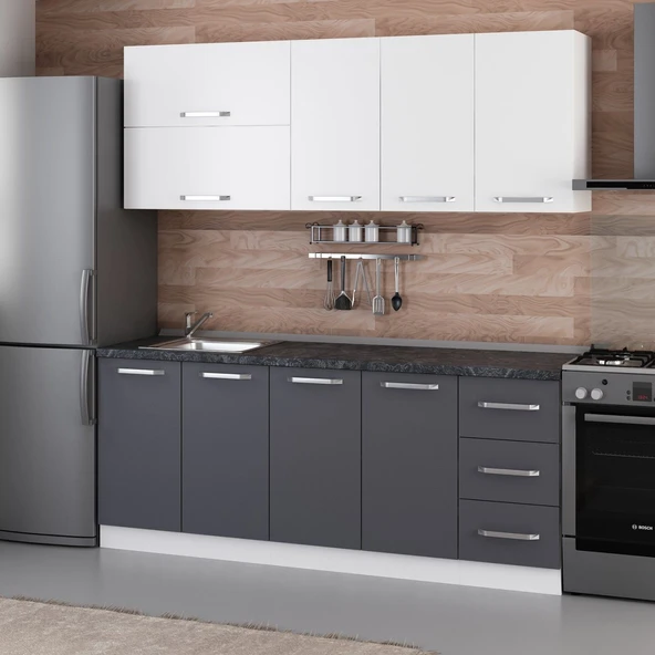 Minar 200 Cm Mutfak Dolabı Beyaz Antrasit 200-A1 - Resim 3