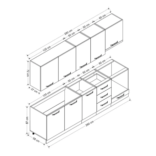 Minar 280 Cm Mutfak Dolabı Beyaz 280-B5 - Resim 8