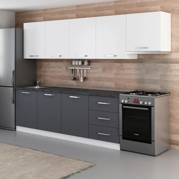 Minar 300 Cm Mutfak Dolabı Beyaz Antrasit 300-A11 - Resim 5