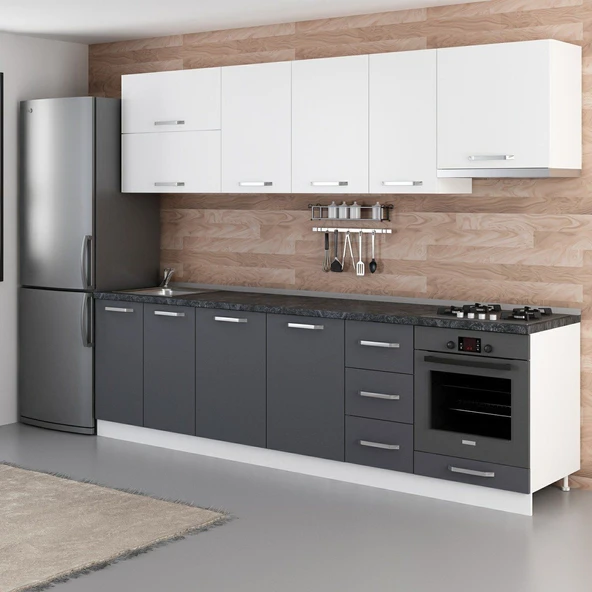 Minar 280 Cm Mutfak Dolabı Beyaz Antrasit 280-A8 - Resim 5