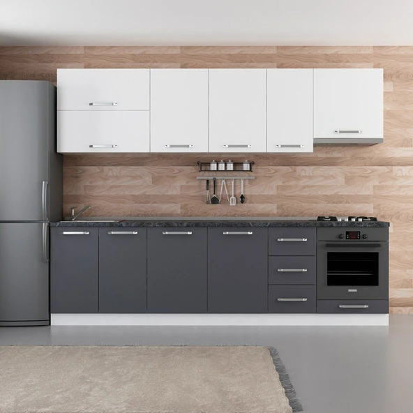 Minar 280 Cm Mutfak Dolabı Beyaz Antrasit 280-A8 ürün görseli 1