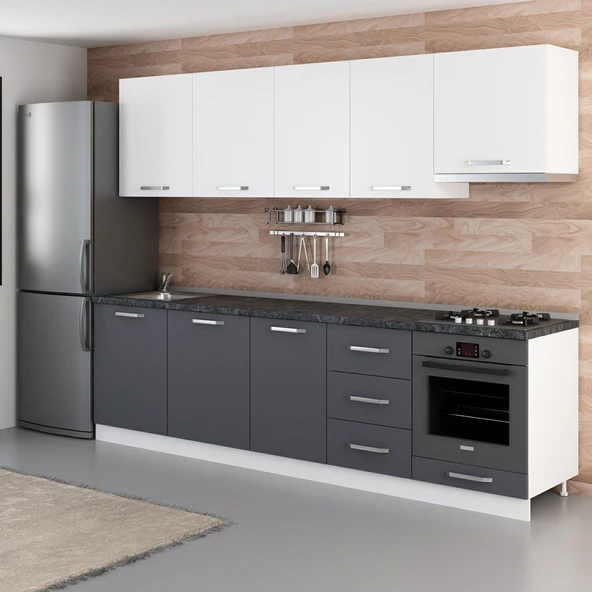 Minar 280 Cm Mutfak Dolabı Beyaz Antrasit 280-A5 - Resim 5