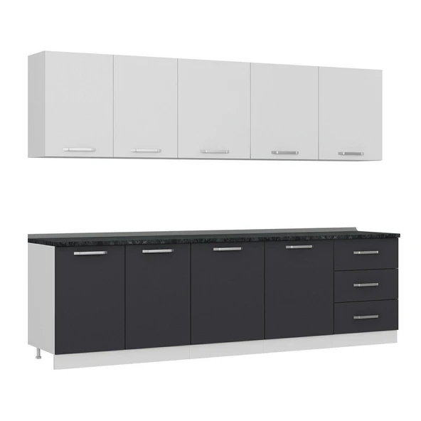 Minar 280 Cm Mutfak Dolabı Beyaz Antrasit 280-A2 - Resim 3