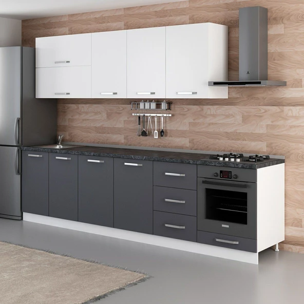 Minar 300 Cm Mutfak Dolabı Beyaz Antrasit 300-A7 - Resim 5