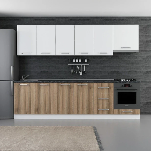 Minar 285 Cm Mutfak Dolabı Beyaz Dore 285-D8 ürün görseli 1