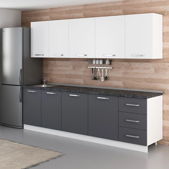 Minar 270 Cm Mutfak Dolabı Beyaz Antrasit 270-A2 - Resim 5