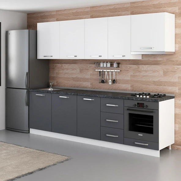 Minar 275 Cm Mutfak Dolabı Beyaz Antrasit 275-A8 - Resim 5