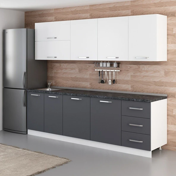 Minar 260 Cm Mutfak Dolabı Beyaz Antrasit 260-A1 - 5