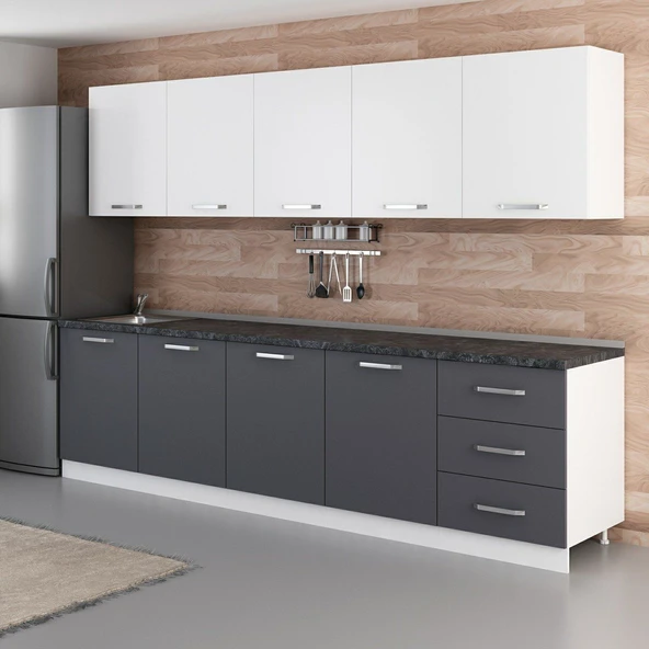 Minar 300 Cm Mutfak Dolabı Beyaz Antrasit 300-A3 - Resim 5