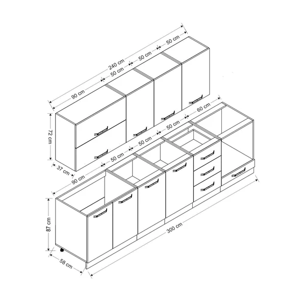 Minar 300 Cm Mutfak Dolabı Beyaz Antrasit 300-A7 - Resim 8
