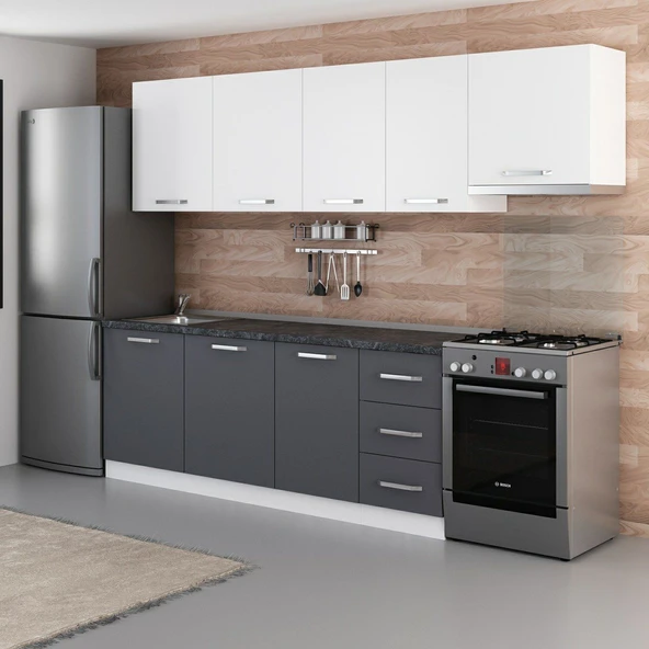 Minar 275 Cm Mutfak Dolabı Beyaz Antrasit 275-A7 - Resim 5