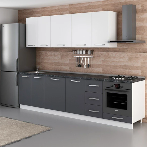 Minar 290 Cm Mutfak Dolabı Beyaz Antrasit 290-A3 - Resim 5