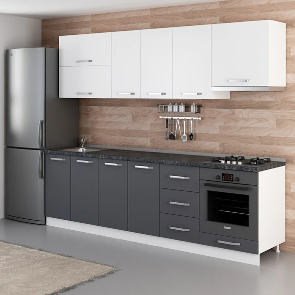 Minar 265 Cm Mutfak Dolabı Beyaz Antrasit 265-A8 - Resim 5