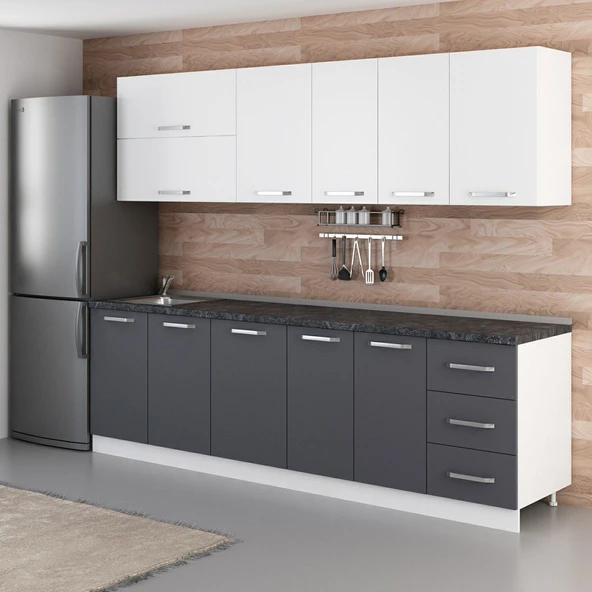 Minar 265 Cm Mutfak Dolabı Beyaz Antrasit 265-A2 - Resim 5