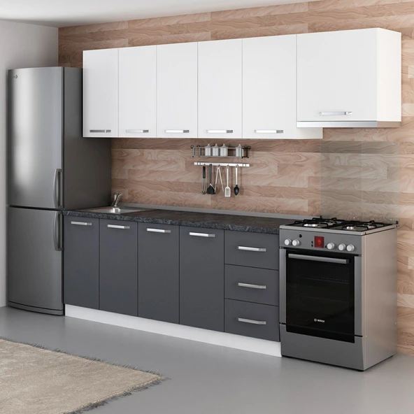 Minar 265 Cm Mutfak Dolabı Beyaz Antrasit 265-A4 - Resim 5