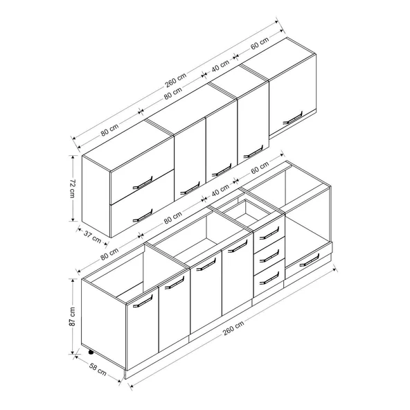 Minar 260 Cm Mutfak Dolabı Beyaz Dore 260-D5 - Resim 8