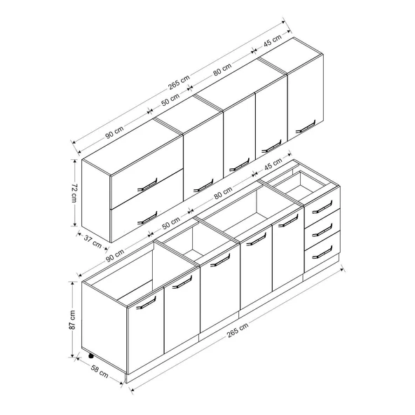 Minar 265 Cm Mutfak Dolabı Beyaz Antrasit 265-A2 - Resim 8