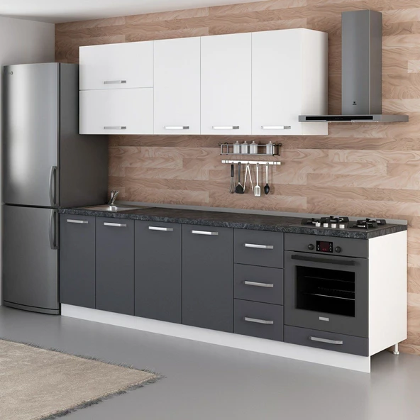 Minar 270 Cm Mutfak Dolabı Beyaz Antrasit 270-A6 - Resim 5