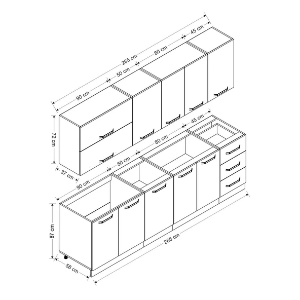 Minar 265 Cm Mutfak Dolabı Beyaz Dore 265-D2 - Resim 8