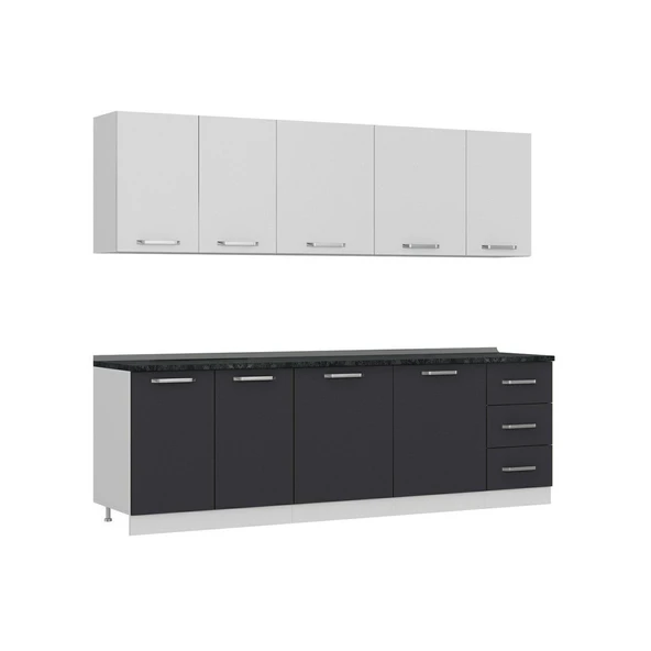 Minar 255 Cm Mutfak Dolabı Beyaz Antrasit 255-A1 - Resim 3