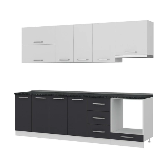 Minar 265 Cm Mutfak Dolabı Beyaz Antrasit 265-A8 - Resim 4