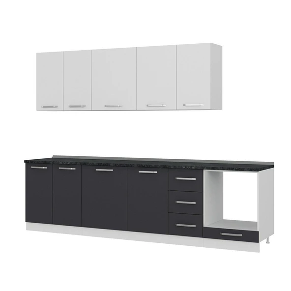 Minar 290 Cm Mutfak Dolabı Beyaz Antrasit 290-A3 - Resim 4