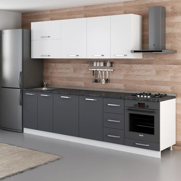 Minar 290 Cm Mutfak Dolabı Beyaz Antrasit 290-A6 - Resim 5