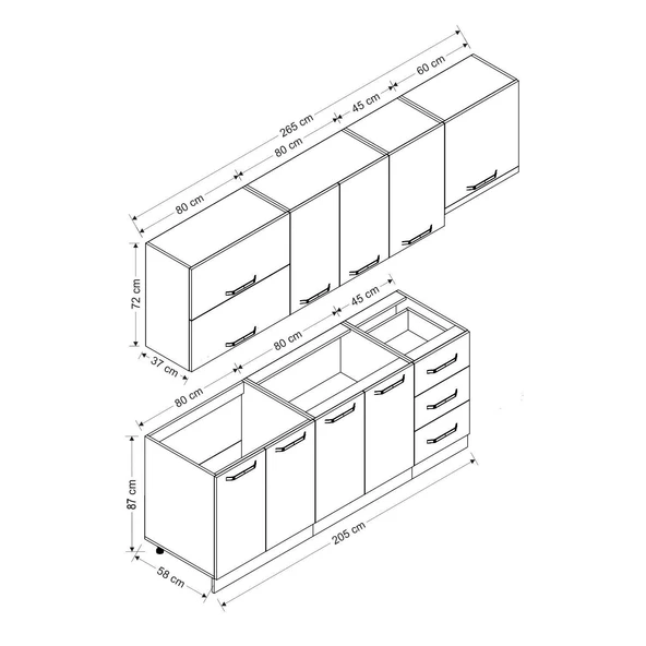 Minar 265 Cm Mutfak Dolabı Beyaz 265-B7 - Resim 8
