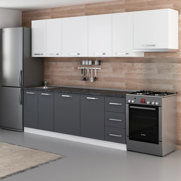 Minar 290 Cm Mutfak Dolabı Beyaz Antrasit 290-A4 - Resim 5