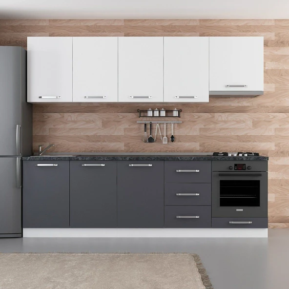 Minar 260 Cm Mutfak Dolabı Beyaz Antrasit 260-A8 ürün görseli