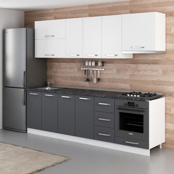 Minar 260 Cm Mutfak Dolabı Beyaz Antrasit 260-A5 - Resim 5