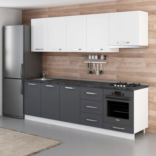 Minar 260 Cm Mutfak Dolabı Beyaz Antrasit 260-A8 - Resim 5