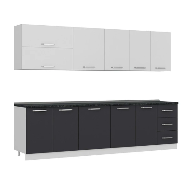 Minar 290 Cm Mutfak Dolabı Beyaz Antrasit 290-A1 - Resim 3