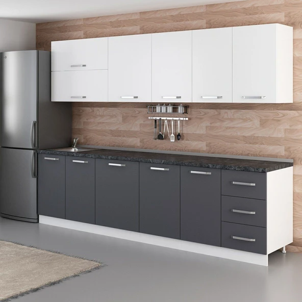 Minar 290 Cm Mutfak Dolabı Beyaz Antrasit 290-A1 - Resim 5