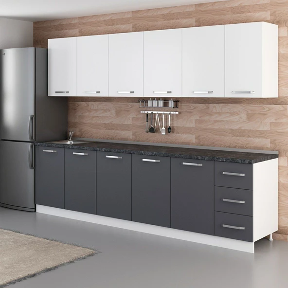 Minar 290 Cm Mutfak Dolabı Beyaz Antrasit 290-A2 - Resim 5