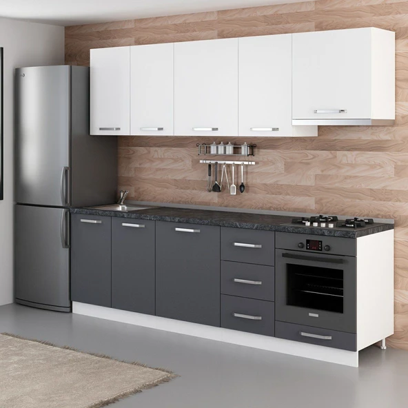 Minar 255 Cm Mutfak Dolabı Beyaz Antrasit 255-A5 - Resim 5