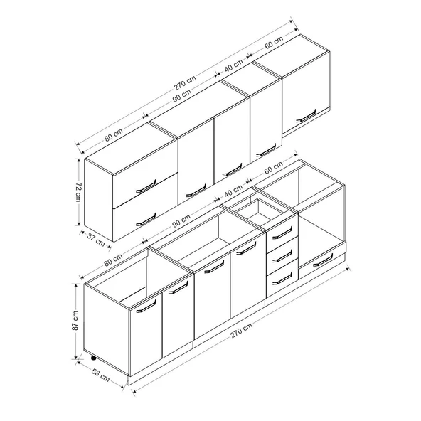 Minar 270 Cm Mutfak Dolabı Beyaz Dore 270-D8 - Resim 8