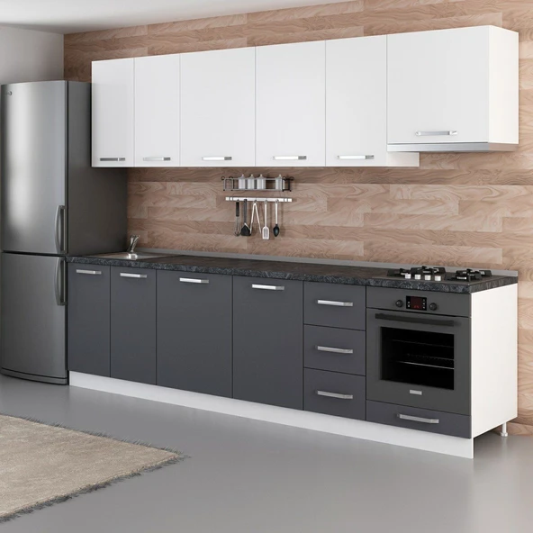 Minar 290 Cm Mutfak Dolabı Beyaz Antrasit 290-A5 - 5