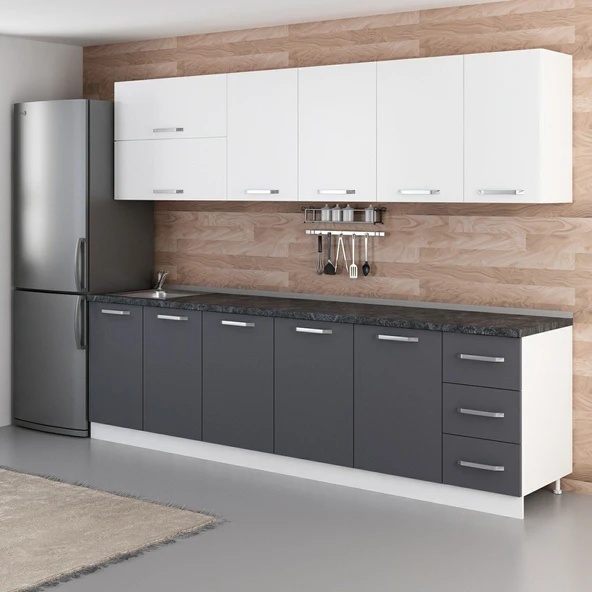 Minar 280 Cm Mutfak Dolabı Beyaz Antrasit 280-A1 - Resim 5