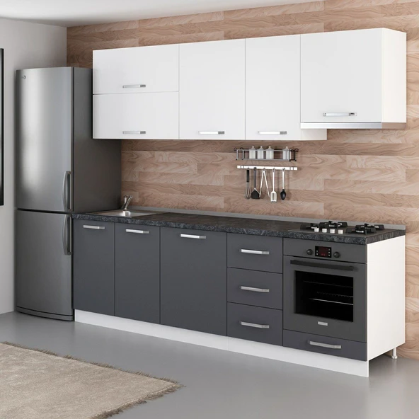 Minar 255 Cm Mutfak Dolabı Beyaz Antrasit 255-A8 - Resim 5