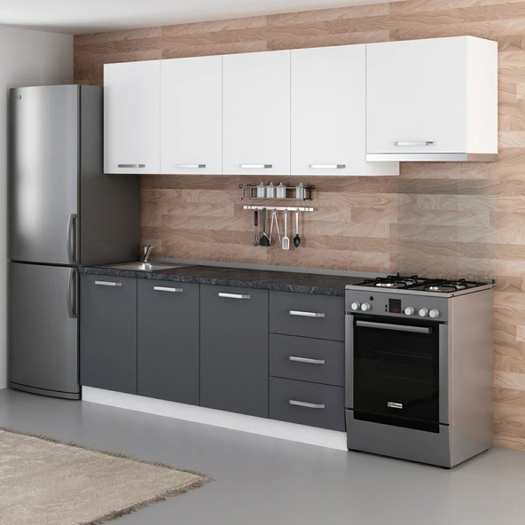 Minar 260 Cm Mutfak Dolabı Beyaz Antrasit 260-A7 - Resim 5