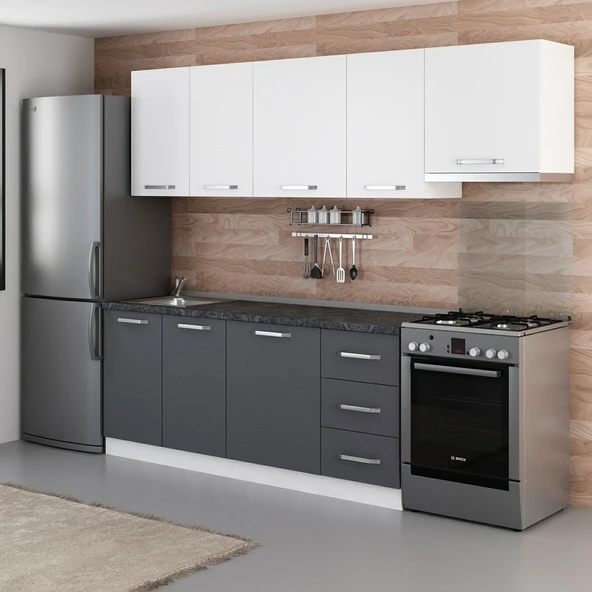 Minar 255 Cm Mutfak Dolabı Beyaz Antrasit 255-A4 - Resim 5