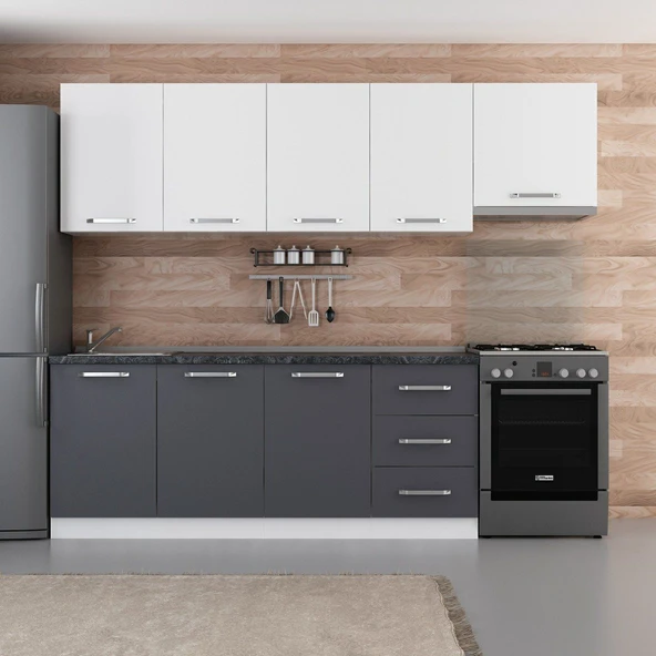 Minar 260 Cm Mutfak Dolabı Beyaz Antrasit 260-A7 ürün görseli