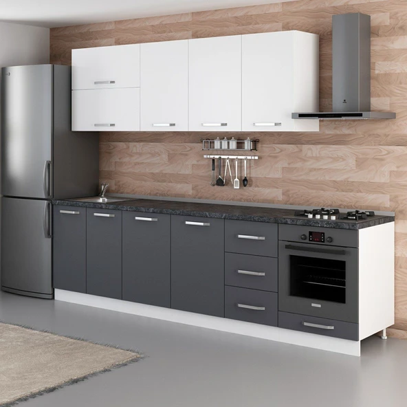 Minar 285 Cm Mutfak Dolabı Beyaz Antrasit 285-A3 - Resim 5