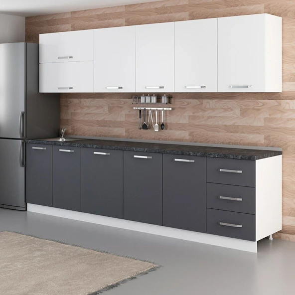 Minar 300 Cm Mutfak Dolabı Beyaz Antrasit 300-A1 - Resim 5