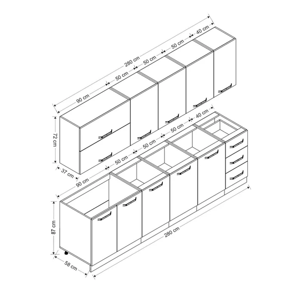Minar 280 Cm Mutfak Dolabı Beyaz Antrasit 280-A1 - Resim 8